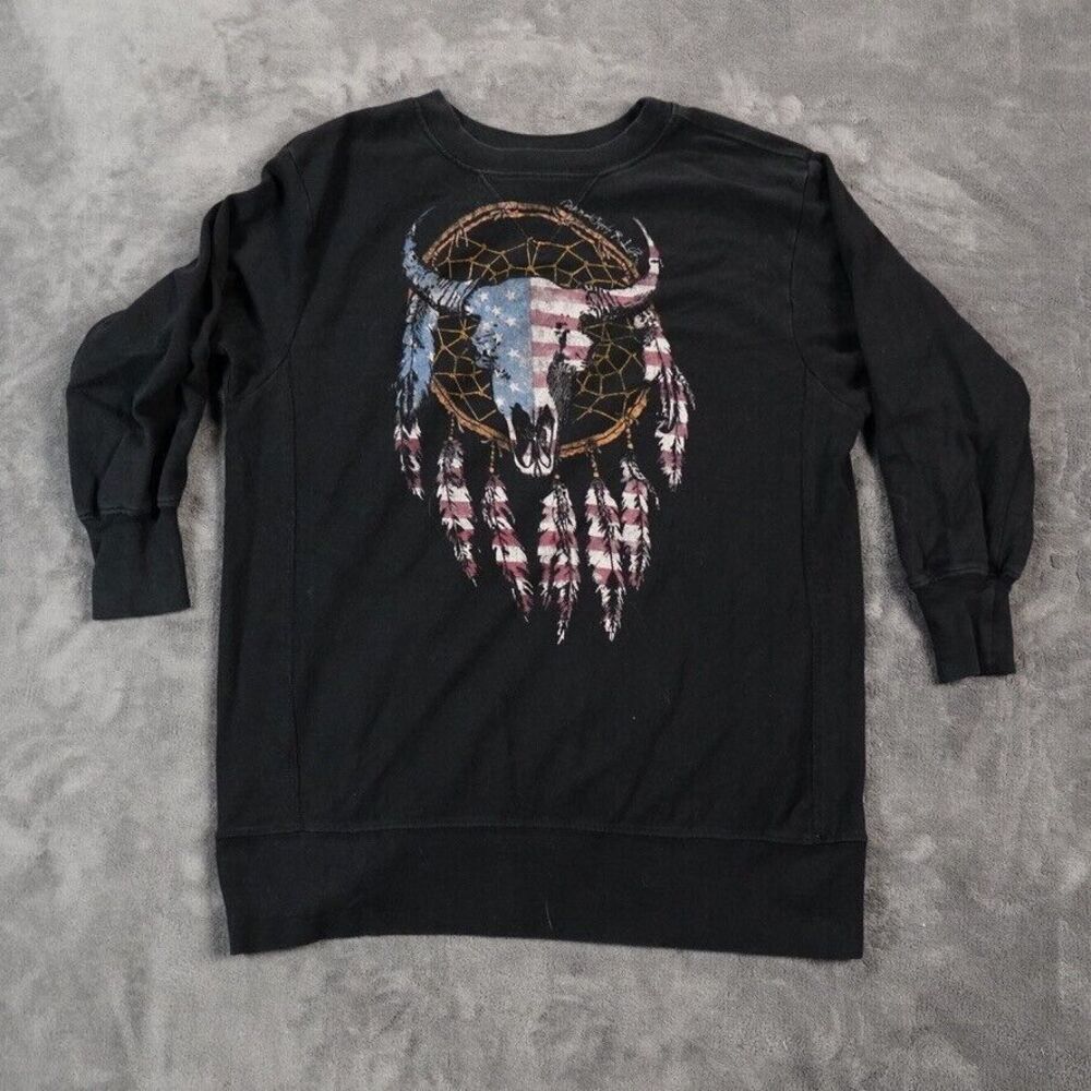 Ralph Lauren Denim Supply Oversized Sweatshirt M Black Flag Skull Dreamcatcher‎